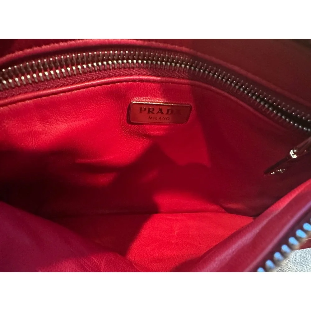 Prada Soft Calf Borch Red Leather Studded Crystal Clutch Bag 1N1825 Fuoco